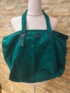 Coach Teal Signature Nylon Tote Large
